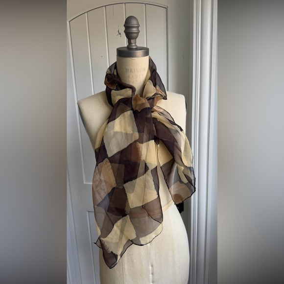 Chic Geometric Sheer Scarf & Brown Scarf - Picture 1 of 13